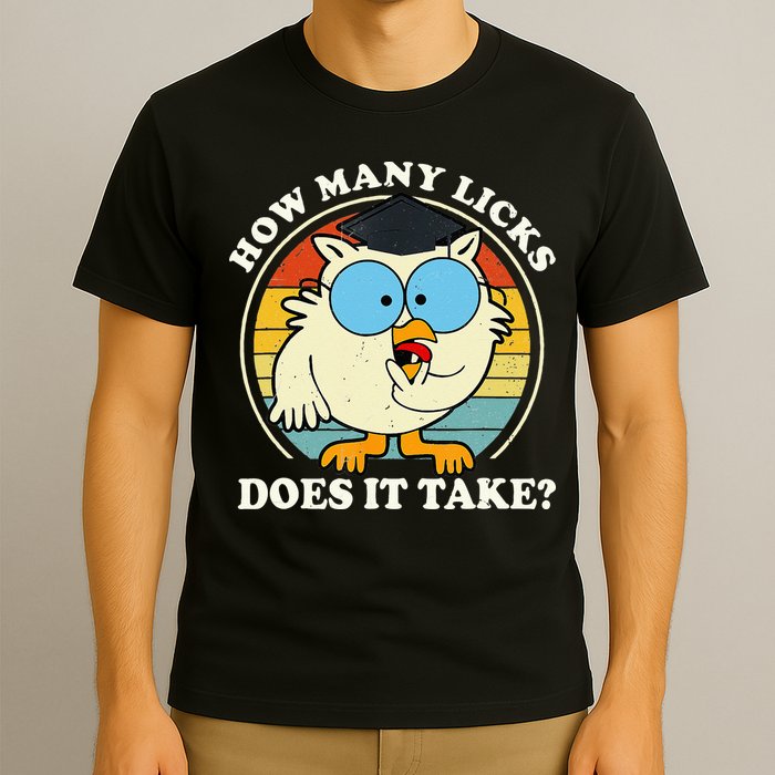 Funny Owl How Many Licks Does It Take Retro Vintage T-Shirt