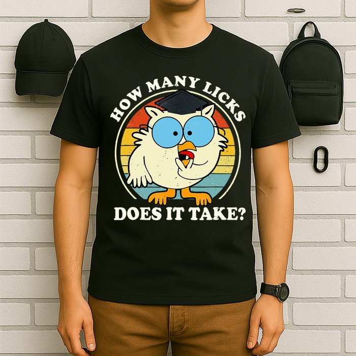 Funny Owl How Many Licks Does It Take Retro Vintage T-Shirt