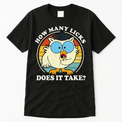 Funny Owl How Many Licks Does It Take Retro Vintage Tall T-Shirt