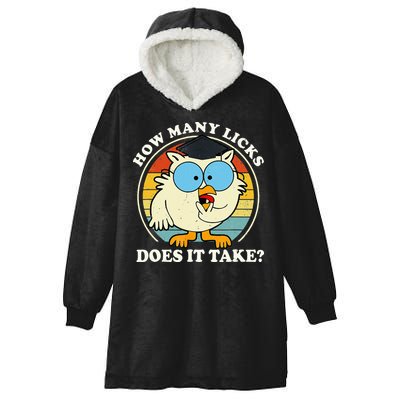 Funny Owl How Many Licks Does It Take Retro Vintage Hooded Wearable Blanket
