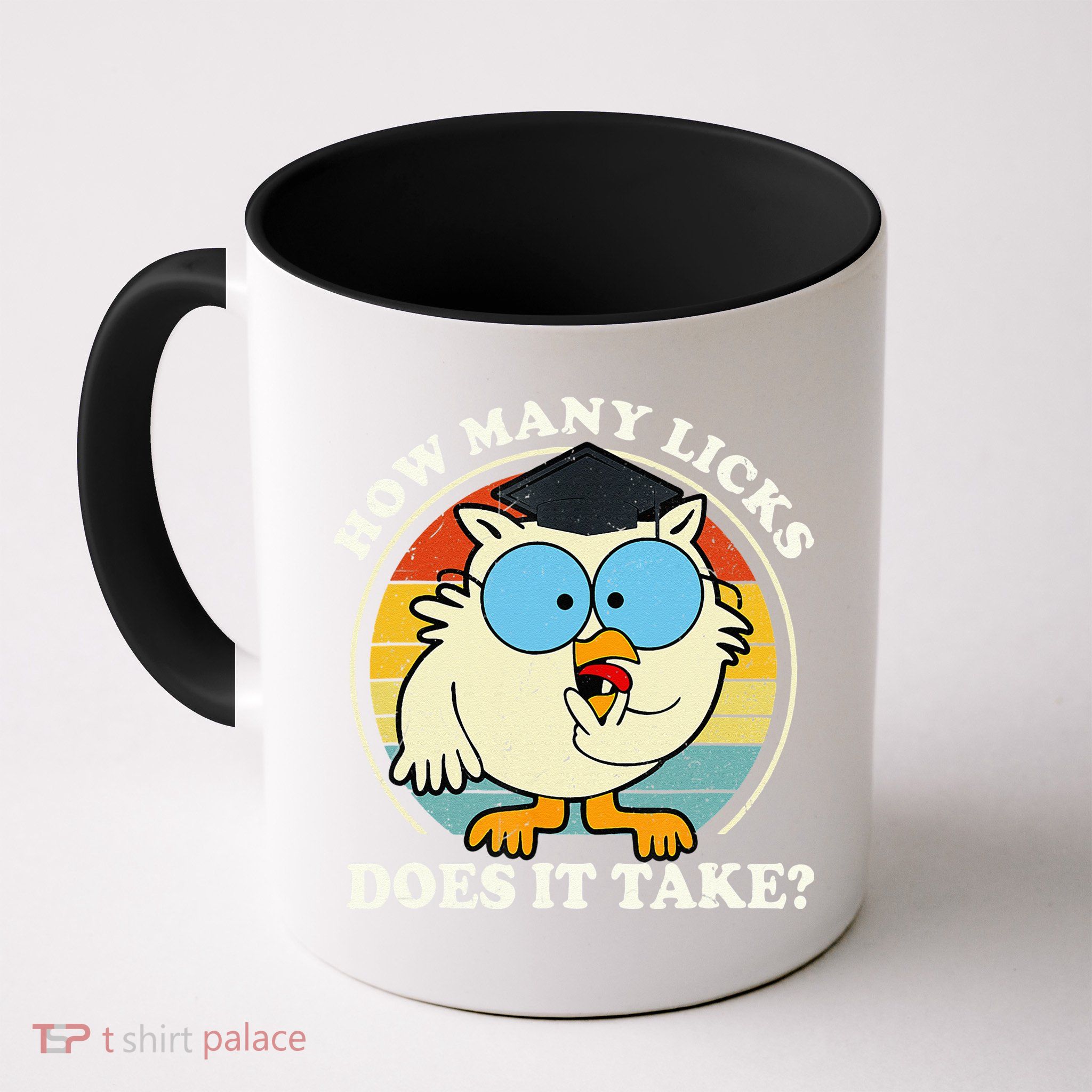 Funny Owl How Many Licks Does It Take Retro Vintage Mug