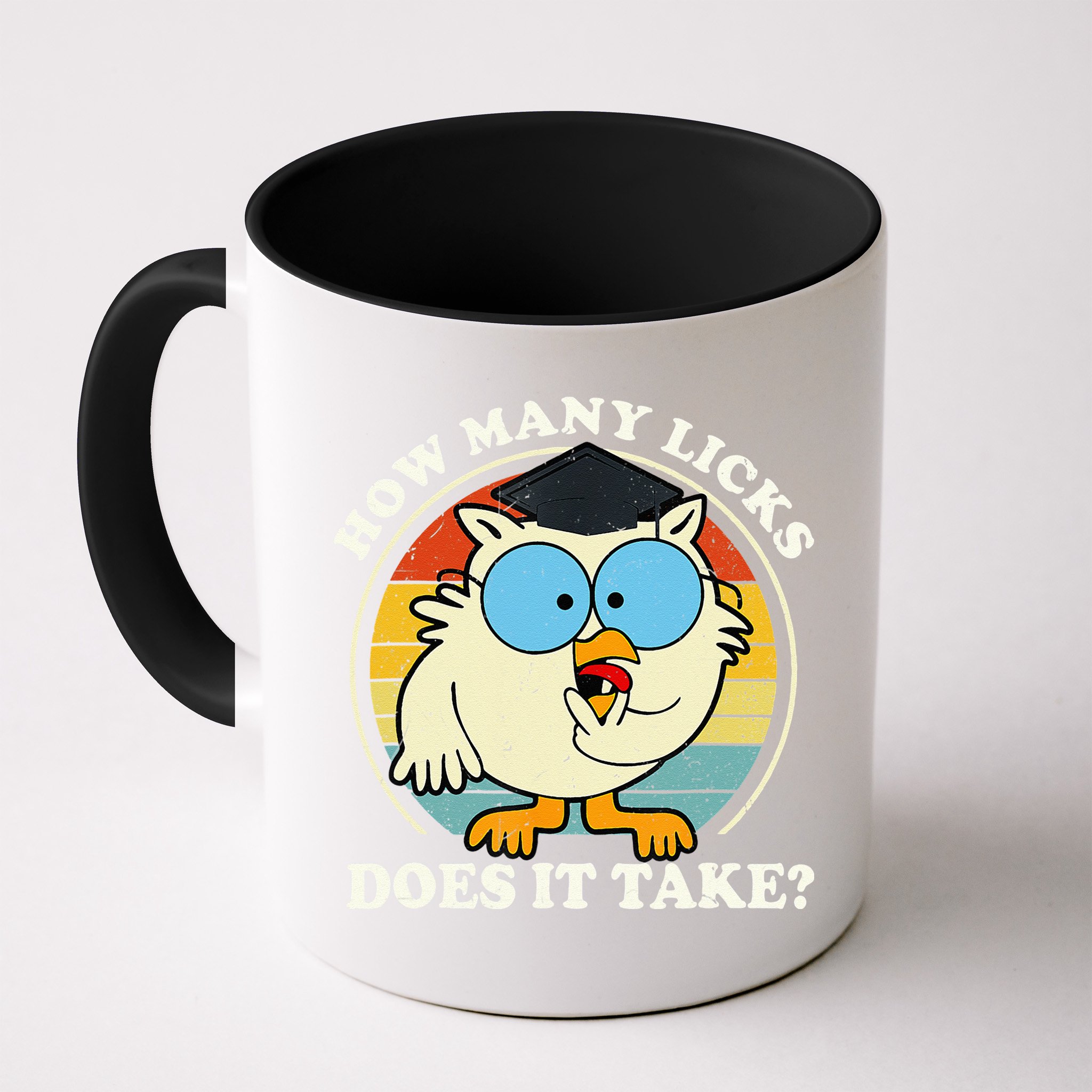 Funny Owl How Many Licks Does It Take Retro Vintage Mug