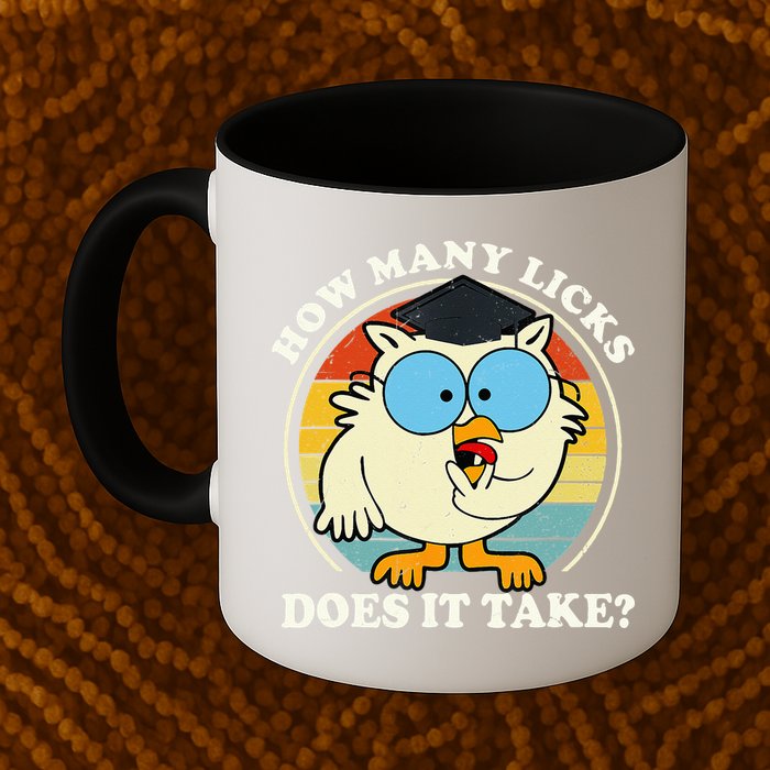 Funny Owl How Many Licks Does It Take Retro Vintage Mug