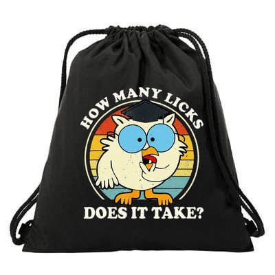 Funny Owl How Many Licks Does It Take Retro Vintage Drawstring Bag