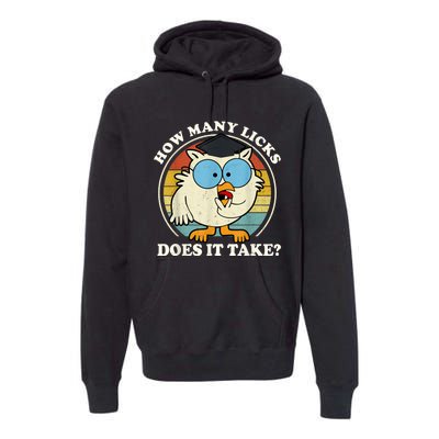 Funny Owl How Many Licks Does It Take Retro Vintage Premium Hoodie