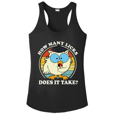 Funny Owl How Many Licks Does It Take Retro Vintage Ladies PosiCharge Competitor Racerback Tank
