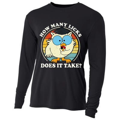 Funny Owl How Many Licks Does It Take Retro Vintage Cooling Performance Long Sleeve Crew