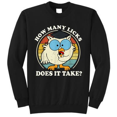 Funny Owl How Many Licks Does It Take Retro Vintage Tall Sweatshirt