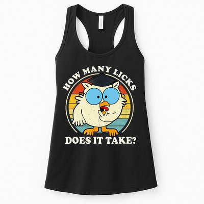 Funny Owl How Many Licks Does It Take Retro Vintage Womens Tank Top