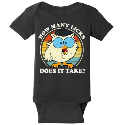 Funny Owl How Many Licks Does It Take Retro Vintage Baby Bodysuit
