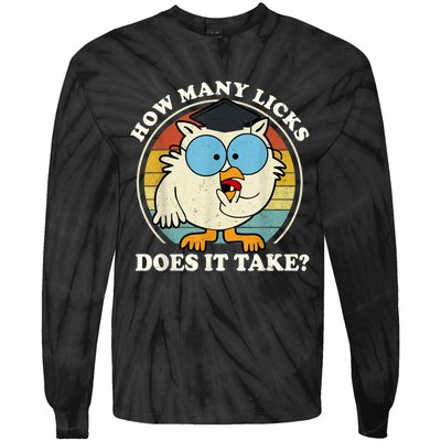 Funny Owl How Many Licks Does It Take Retro Vintage Tie-Dye Long Sleeve Shirt