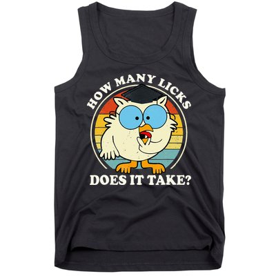Funny Owl How Many Licks Does It Take Retro Vintage Tank Top