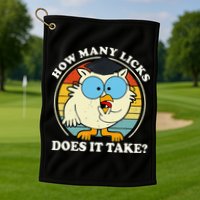 Funny Owl How Many Licks Does It Take Retro Vintage Golf Towel