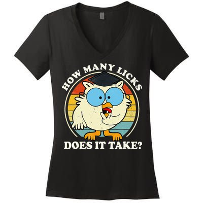 Funny Owl How Many Licks Does It Take Retro Vintage Women's V-Neck T-Shirt