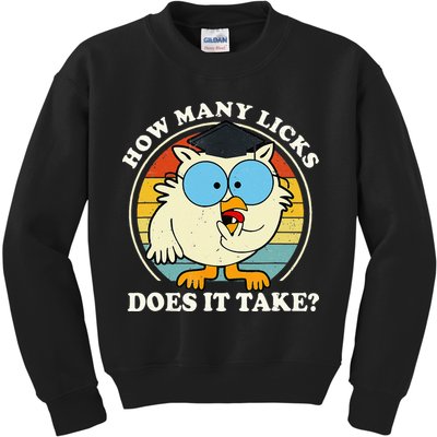 Funny Owl How Many Licks Does It Take Retro Vintage Kids Sweatshirt