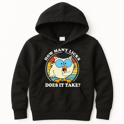 Funny Owl How Many Licks Does It Take Retro Vintage Kids Hoodie