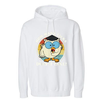 Funny Owl How Many Licks Does It Take Retro Vintage Garment-Dyed Fleece Hoodie