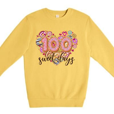 Funny One Hundred 100 Sweet Days Of School Donuts Premium Crewneck Sweatshirt