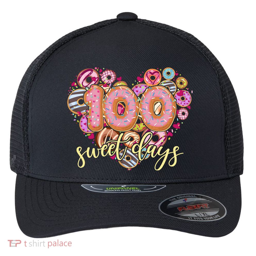 Funny One Hundred 100 Sweet Days Of School Donuts Flexfit Unipanel Trucker Cap