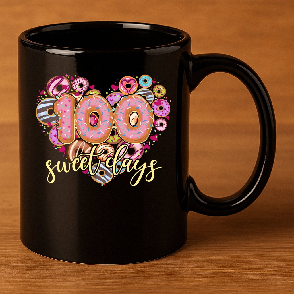 Funny One Hundred 100 Sweet Days Of School Donuts 11oz C Handle Ceramic Mug