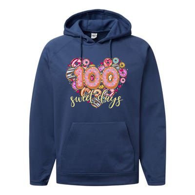 Funny One Hundred 100 Sweet Days Of School Donuts Performance Fleece Hoodie