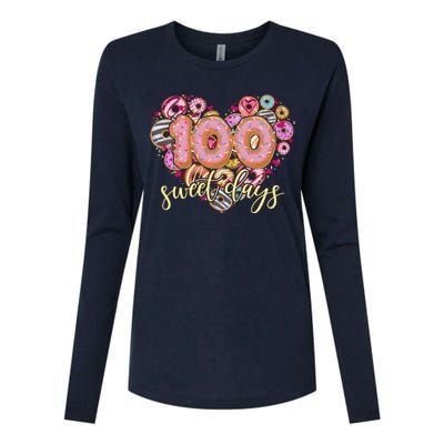 Funny One Hundred 100 Sweet Days Of School Donuts Womens Cotton Relaxed Long Sleeve T-Shirt