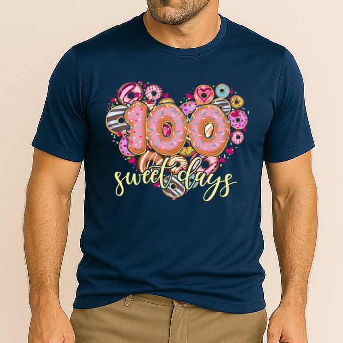 Funny One Hundred 100 Sweet Days Of School Donuts Cooling Performance Crew T-Shirt