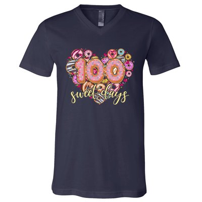 Funny One Hundred 100 Sweet Days Of School Donuts V-Neck T-Shirt