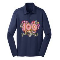 Funny One Hundred 100 Sweet Days Of School Donuts Silk Touch Performance Long Sleeve Polo