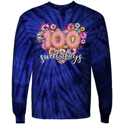 Funny One Hundred 100 Sweet Days Of School Donuts Tie-Dye Long Sleeve Shirt