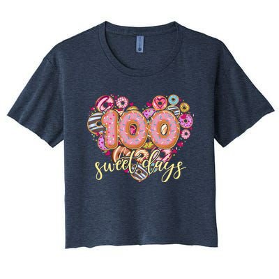 Funny One Hundred 100 Sweet Days Of School Donuts Women's Crop Top Tee