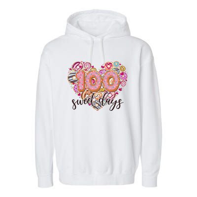 Funny One Hundred 100 Sweet Days Of School Donuts Garment-Dyed Fleece Hoodie