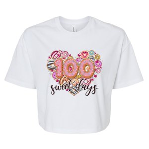 Funny One Hundred 100 Sweet Days Of School Donuts Bella+Canvas Jersey Crop Tee