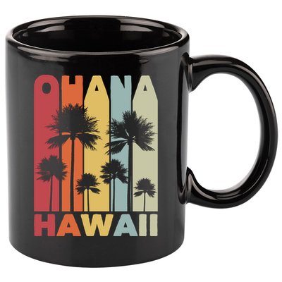 Family Ohana Hawaiian Retro Hawaii Tropical Summer Vacation Gift 11oz C Handle Ceramic Mug