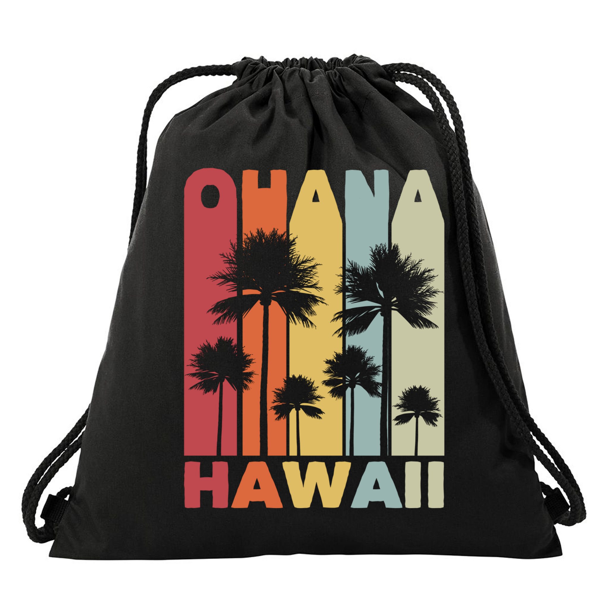 Family Ohana Hawaiian Retro Hawaii Tropical Summer Vacation Gift Drawstring Bag