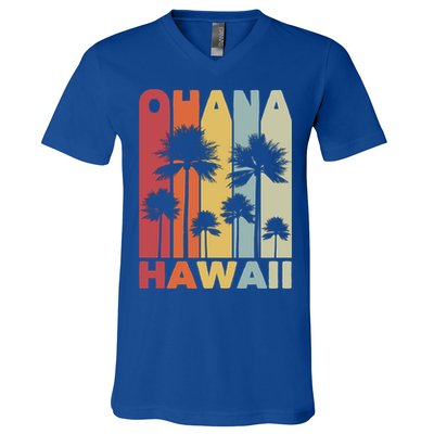 Family Ohana Hawaiian Retro Hawaii Tropical Summer Vacation Gift V-Neck T-Shirt