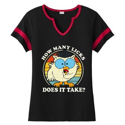 Funny Owl How Many Licks Does It Take Retro Vintage Ladies Halftime Notch Neck Tee