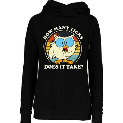 Funny Owl How Many Licks Does It Take Retro Vintage Womens Funnel Neck Pullover Hood