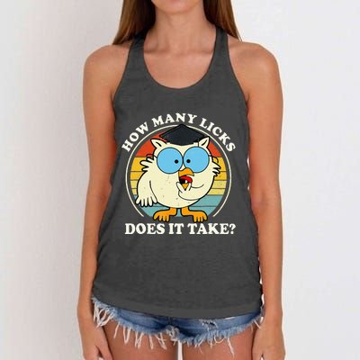 Funny Owl How Many Licks Does It Take Retro Vintage Women's Knotted Racerback Tank