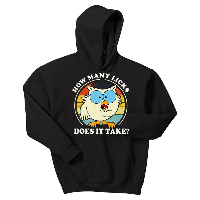 Funny Owl How Many Licks Does It Take Retro Vintage Kids Hoodie