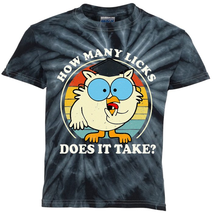 Funny Owl How Many Licks Does It Take Retro Vintage Kids Tie-Dye T-Shirt