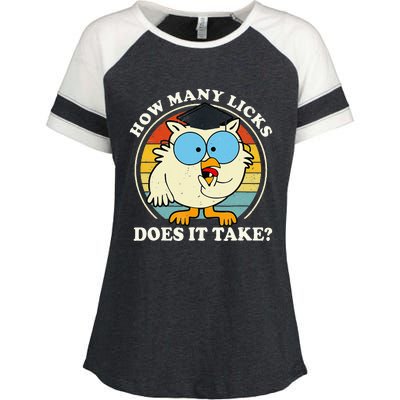 Funny Owl How Many Licks Does It Take Retro Vintage Enza Ladies Jersey Colorblock Tee