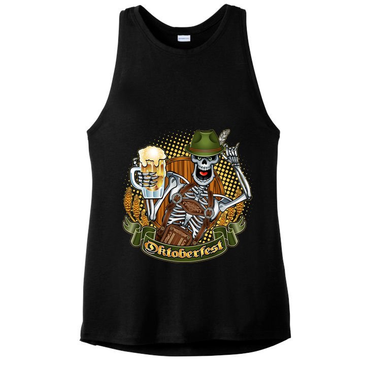 Funny Oktoberfest Halloween Skeleton Ladies PosiCharge Tri-Blend Wicking Tank