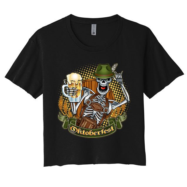 Funny Oktoberfest Halloween Skeleton Crop Top