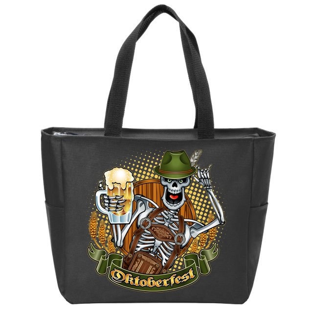 Funny Oktoberfest Halloween Skeleton Zip Tote Bag
