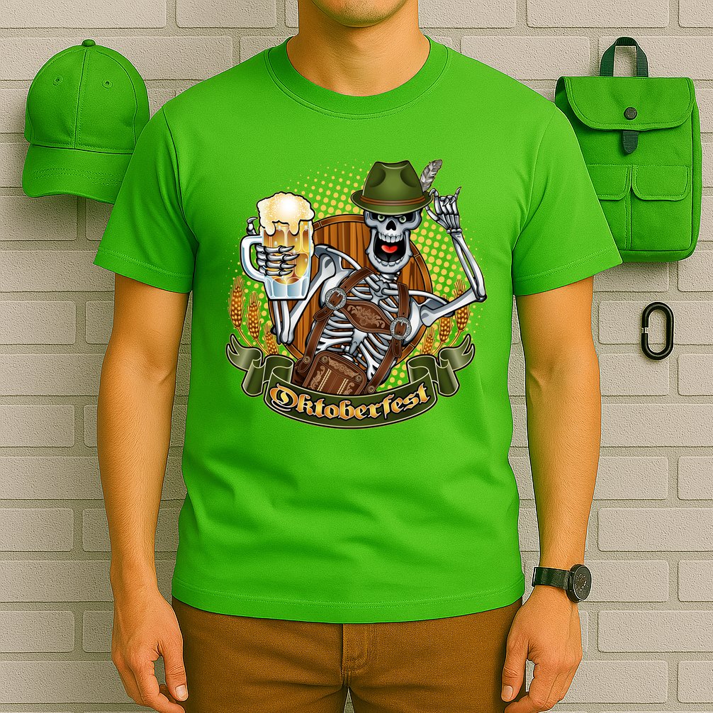 Funny Oktoberfest Halloween Skeleton T-Shirt