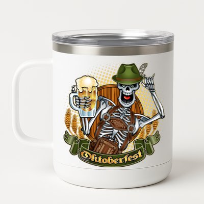 Funny Oktoberfest Halloween Skeleton 12 oz Stainless Steel Tumbler Cup