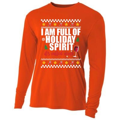 Full Of Holiday Spirit Called Wine Ugly Christmas Sweater Funny Gift Cooling Performance Long Sleeve Crew