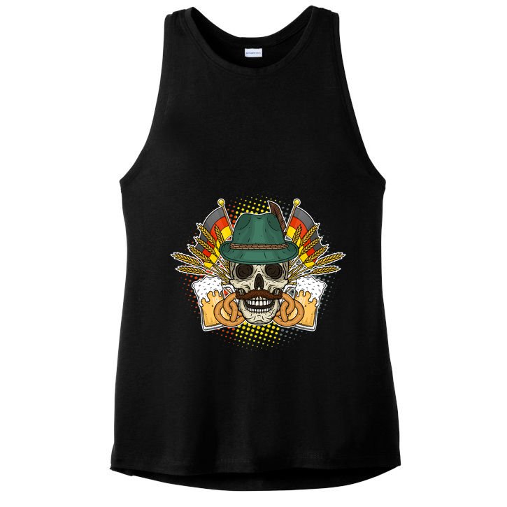 Funny Oktoberfest Halloween Skull Ladies PosiCharge Tri-Blend Wicking Tank