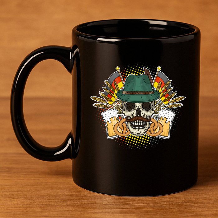 Funny Oktoberfest Halloween Skull 11oz C Handle Ceramic Mug
